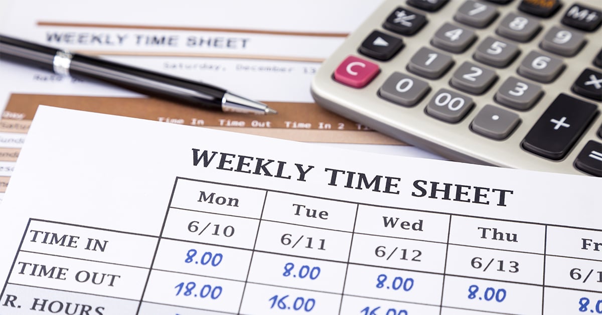 A timesheet displays working times on payroll documents.